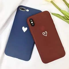 iPhone6.6S.7.8.plusケース ハート赤 ネイビー カップル