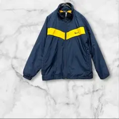 【ナイキ】ナイロンジャケット 中綿入り 刺繍ロゴ ネイビー×イエロー S