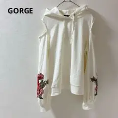 GORGE フラワー袖刺繍　オフショルダー　白　パーカー　ホワイト　フリーのサムネイル