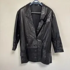 ヴィンテージ　日本製 牛革レザー ロングテーラードジャケット 黒 Fサイズ