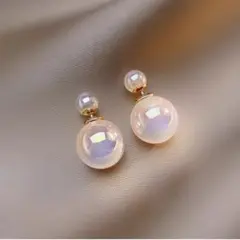 人魚姫ピアス ダブルパール バックキャッチ エレガント 清楚 透明キャッチ付