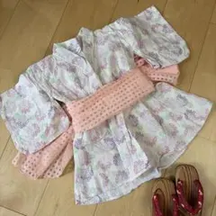 花柄リボン付き浴衣 90cm 下駄　帯つき