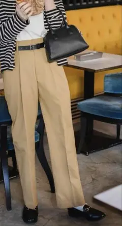 BONLECILL ハイウエスト タック チノパン ベージュ