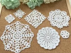 花モチーフ レース編み 7枚セット ハンドメイド ドイリー 白No.19