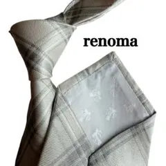 美品　renoma レノマ　チェック柄 ネクタイ ホワイト/グレーのサムネイル