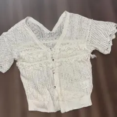 訳あり　シーズンオフ価格　半袖レースニットカーディガン