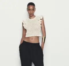 ZARA シェルニートップスフリル　ニットトップスのサムネイル
