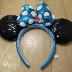 ディズニー カチューシャ ミニー スパンコール ブルー 水色 ドット