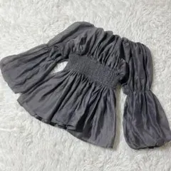 【c5889】✨美品✨ブラウス　長袖　グレー　ウエストゴム　かわいい