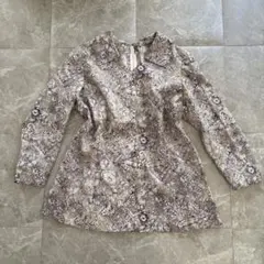 ブラウス モード レトロ 個性派 柄トップス 総柄 シルバー バックジップ 古着