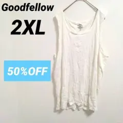 ✨半額✨Goodfellow【2XL】ノースリーブシャツ　白　大きめ　ストライプ