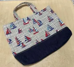 入園 入学 レッスンバッグ ハンドメイド ヨット柄＋デニム