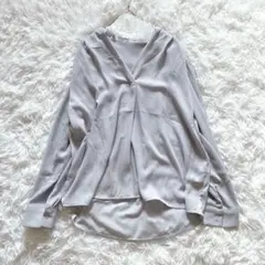 【ヴィス】ブラウス　長袖　背面切替え　ライトグレー　フリーサイズ