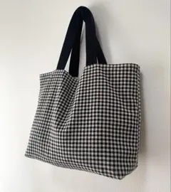 コットンリネンのトートバッグ☆サブバック☆ハンドメイド☆ギンガムチェック