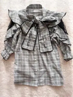 NOEMIE ノエミー グレーチェック柄 レースリボン 七分袖 ブラウス