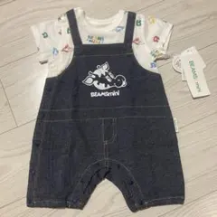 トイザらス×ビームスミニ デニムサロペット風つなぎ服 70 半袖