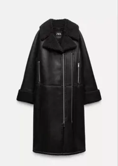 ZARA ブラックレザージャケット ファー襟付き