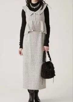 リリーブラウン LILY BROWN ツイードペプラムワンピース