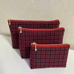 ファミリア風のポーチ３点セット　ファスナー赤