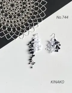 No.744 タティングレース ・アシンメトリーピアス.イヤリング