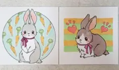 手描きイラスト2点セット　原画　うさぎさん　オリジナルイラスト