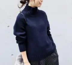 IÉNA AQUA ネイビー ローゲージハイネックプルオーバー