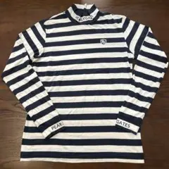 PEARLY GATES ネイビー/ホワイトストライプ シャツ　モックネック　4