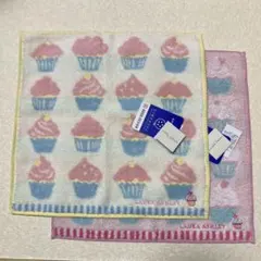 【新品】ローラアシュレイ タオルハンカチ 刺繍付カップケーキ柄 5ツ星クオリティ