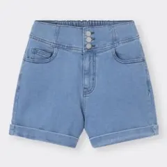 GU 140cm ストレッチデニムハイウエストショートパンツ　ブルー