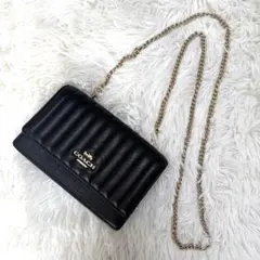 美品⭐️コーチ 2way キルティング ショルダーバッグ 黒 チェーン ロゴ 金具