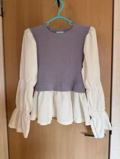 INGNI ラベンダー×ホワイト 切替レイヤード風 ニットトップス