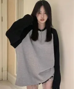 コントラスト ラグランスリーブ オーバーサイズTシャツ