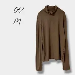 【ジーユー】ソフトリブタートルネックT長袖 シンプル ストレッチ ブラウン M