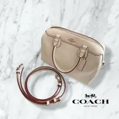 COACH コーチ ミニボストン 2WAY ショルダーバッグ アイボリー 赤コバ