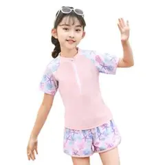 120cm キッズ水着 ラッシュガード ショートパンツタイプ ピンク クラゲ柄
