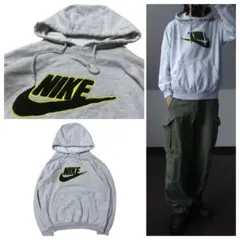 NIKEビッグロゴパーカー刺繍スウェットグレー韓国製Mナイキ古着