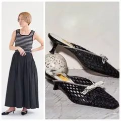 新品 LE TALON GRISE メッシュリボンミュール 定価15400円25