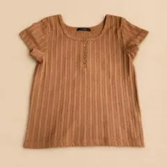 ダブルクローゼット w closet 半袖 リブカットソー ヘンリーネック 茶のサムネイル