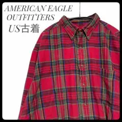 【US古着】アメリカンイーグルネルシャツ 赤ゆるだぼ オーバーサイズL〜XL相当