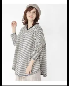 スタジオクリップ　裾ラウンドボーダープルオーバー ネイビー　前後2way