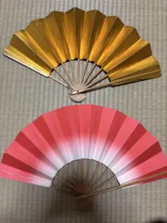 舞扇子 2本セット 金 銀 赤白ぼかし 日本舞踊 稽古 舞台