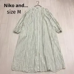 ◆ Niko and… ニコアンド ストライプ バンドカラー シャツ ワンピース