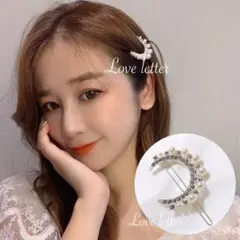 No.549 パールビジュームーンヘアピン1点 シルバー 韓国 量産型 地雷