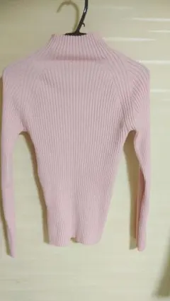 ピンク リブ編み ハイネックセーター 長袖