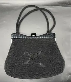 【極美品】総ビーズバッグ ハンドバッグ 黒 昭和レトロ 和装 着物 パーティー