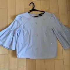 ZARA BASIC ライトブルー 五分袖シャツ M