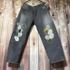ミナペルホネン パッチワークデニム 40 刺繍 デニムパンツ グレーのサムネイル