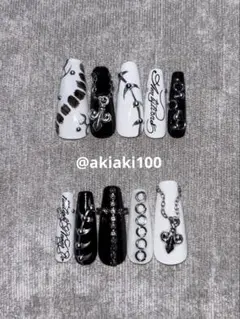 ネイルチップ　闇堕ちシルバーダーク個性派量産韓国クロムシズニルックサブカル骨