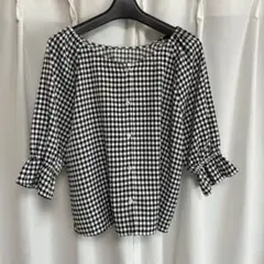 ギンガムチェック五分袖シャツ