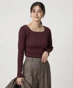 グリーンレーベル ブライトリブスクエアネックロングスリーブカットソー ワイン